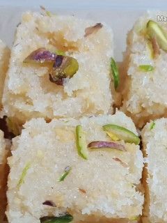 A picture of Dry Coconut and Mava Barfi Recipe.