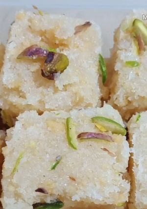 A picture of Dry Coconut and Mava Barfi Recipe.