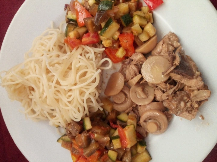 Easy Ways Make|Recipe} Chicken with mushroom, Spaghetti and Ratatouille, Perfect