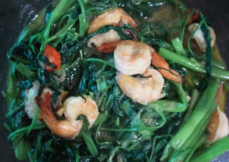 Bahan Tumis kangkung sous tiram udang | Cara Buat Tumis kangkung sous tiram udang Yang Menggugah Selera