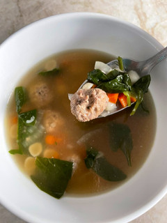 A picture of Italian Wedding Soup.