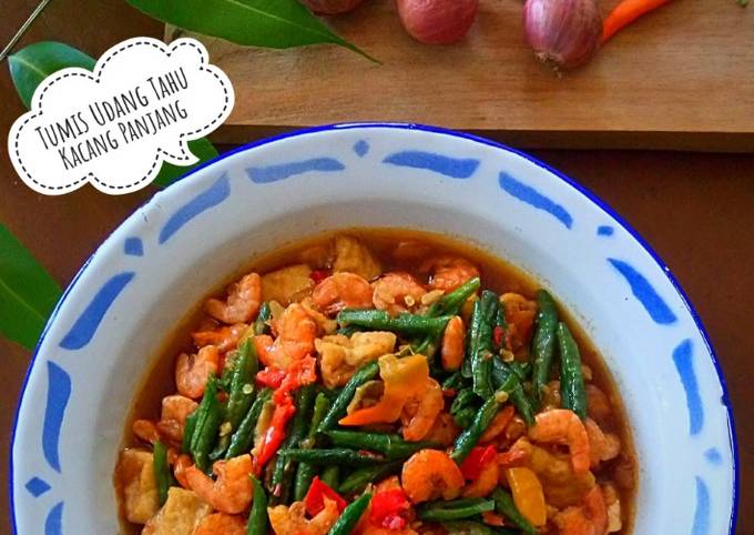 Resep Tumis Udang Tahu Kacang Panjang oleh Vey Alodia's Kitchen - Cookpad