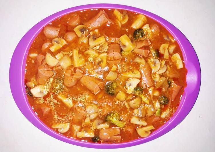 Resep Sosis Asam Pedas Dengan Brokoli dan Jamur Anti Gagal