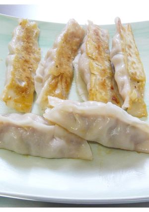 A picture of Crispy Dumplings with White Beech Mushrooms and Kimchi Filling.