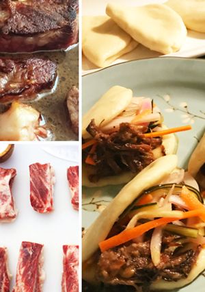 A picture of Hawaiian Style Braised Fullblood Wagyu Short Rib Steamed Buns.