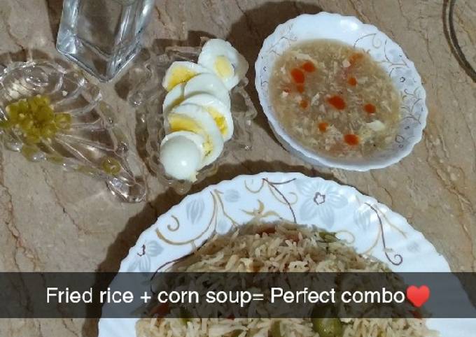 Simple Way to Make Super Quick Homemade Winter special fried rice + corn soup combo