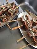 Mini brochettes au bacon courgettes aubergines poivrons provolone et prosecco
