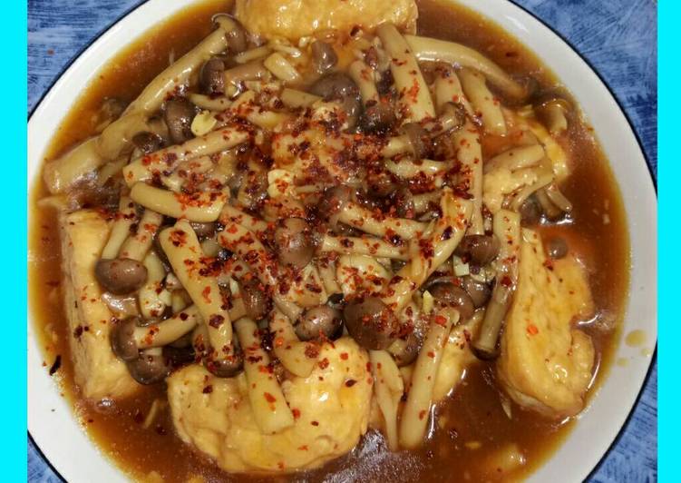 Tahu goreng jamur saus tiram