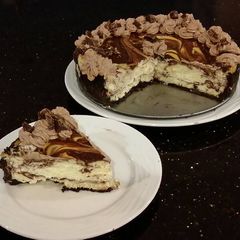 A picture of Chocolate Salted Caramel Swirled Cheesecake.