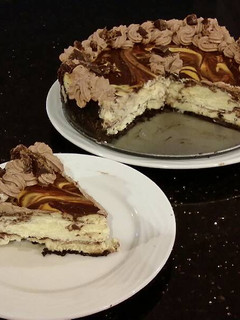 A picture of Chocolate Salted Caramel Swirled Cheesecake.