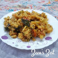 A picture of 5 minutes Poha Pulihora or Tamarind Poha.