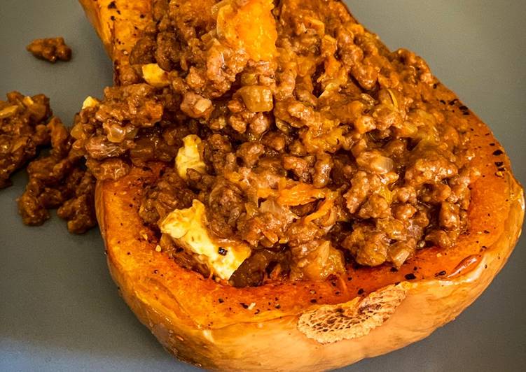 Baked butternut and spicy mince