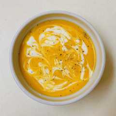 A picture of Butternut Squash and Yellow Pepper Soup.