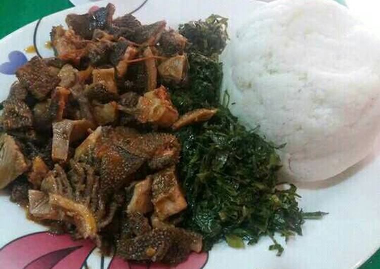 How to Make Favorite Ugali served with matumbo and kales