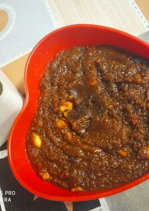 A picture of Besan Jaggery Halwa.