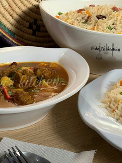 A picture of Special butter,veg rice & italian meatball and potatoe soup.