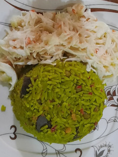 A picture of Fried rice with cowslow.
