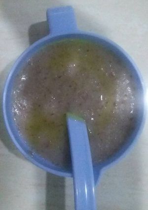 Foto resep Mpasi 7+, bubur beras merah rasa melon