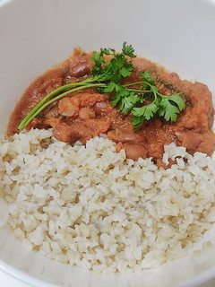 A picture of Rajma Curry (Kidney Beans) with Brown rice.