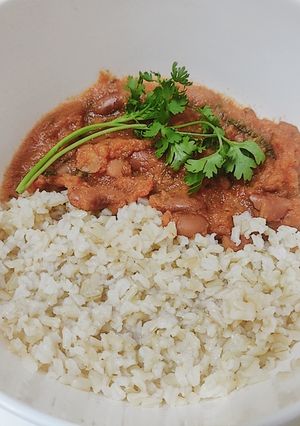A picture of Rajma Curry (Kidney Beans) with Brown rice.