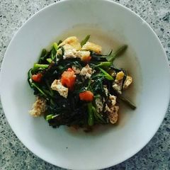 A picture of Water Spinach and Tofu Stir Fry (Oseng Kangkung Tahu).