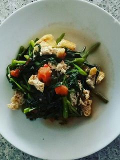 A picture of Water Spinach and Tofu Stir Fry (Oseng Kangkung Tahu).