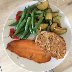 A picture of Smoked Trout with a Butter Garlic Rosemary Marinade.