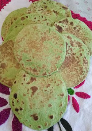 A picture of Flour Tortillas with Nopal and Spinach.
