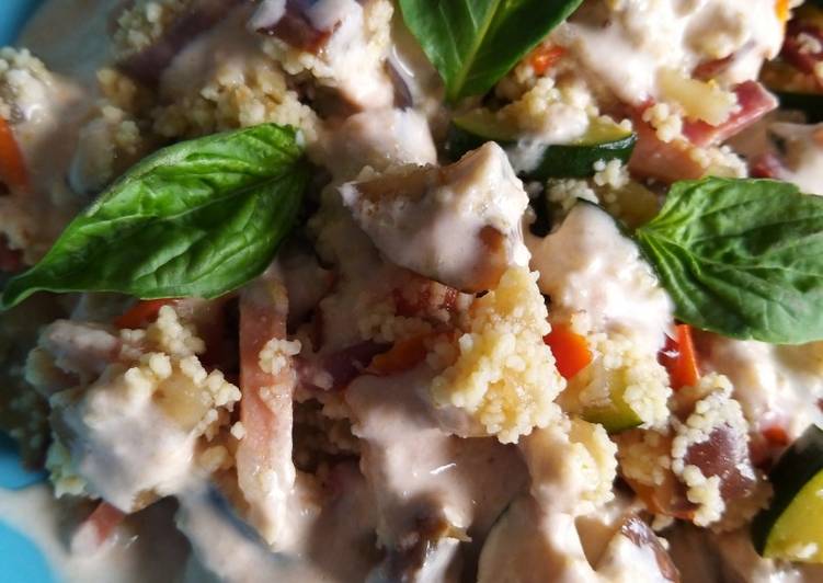 Insalata di cous cous, speck e salsa tonnata light