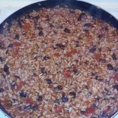 A picture of Mexican style beans & red rice.
