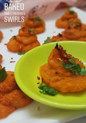 A picture of Baked sweet potatoes swirls.
