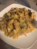 Strogonoff de pollo con verduras y arroz integral