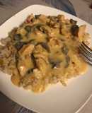 Strogonoff de pollo con verduras y arroz integral