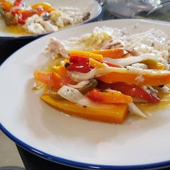 A picture of One-pot roasted fish and vegetables.
