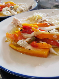 A picture of One-pot roasted fish and vegetables.