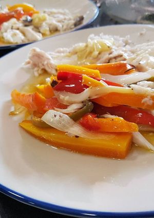 A picture of One-pot roasted fish and vegetables.