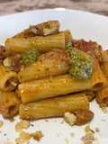 Tortiglioni with Tuna, Cherry Tomatoes, Genovese Pesto, and Walnuts