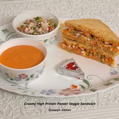 A picture of Creamy High Protein Paneer Veggie Sandwich – Fireless & Nutritious in 15 Mins.