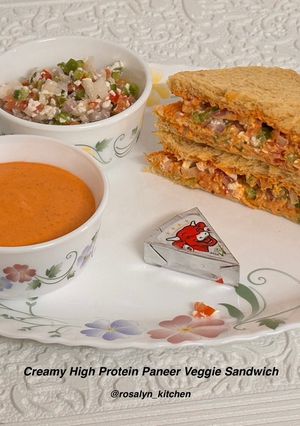 A picture of Creamy High Protein Paneer Veggie Sandwich – Fireless & Nutritious in 15 Mins.