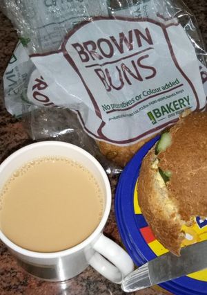 A picture of Milk tea, and brown buns #favorite Easterdish.