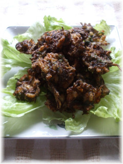 A picture of Mozuku Tempura: A Recipe from an Okinawan Mentor.