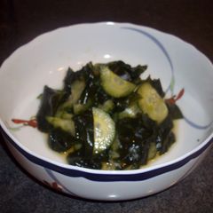 Refreshing cucumber and wakame (sea vegetable) sweet and sour salad A picture of Refreshing cucumber and wakame (sea vegetable) sweet and sour salad.