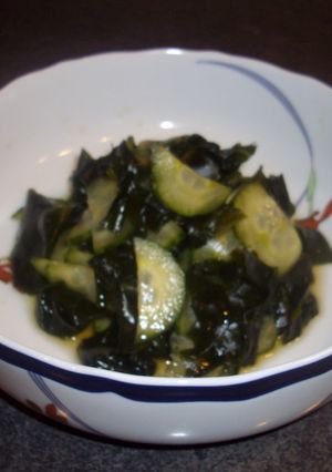 A picture of Refreshing cucumber and wakame (sea vegetable) sweet and sour salad.