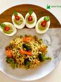 Maggie Noodles with egg and vegetables.Avocado Deviled Eggs