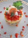 Causa Rellena con Atún y Langostinos a lo Carmelita