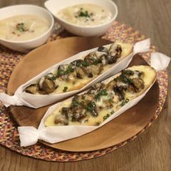 A picture of ★Japanese  tartine with oysters and shiitake mushrooms★.
