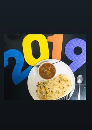 A picture of Chilli Mushroom With Fried Rice.