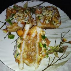 Pavbhaji masala bread sandwich pizza A picture of Pavbhaji masala bread sandwich pizza.