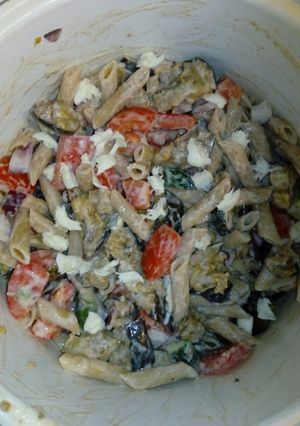 Padlizsános tésztasaláta recept fotója
