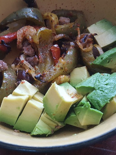 A picture of Steak bowl with chimichurri sauce.